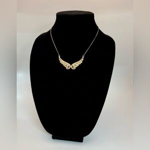 Gold & Rhinestone Wing Pendant Necklace 8”